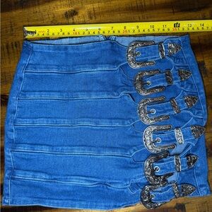 Windsor Denim Mini Skirt with Decorative Buckles - Blue